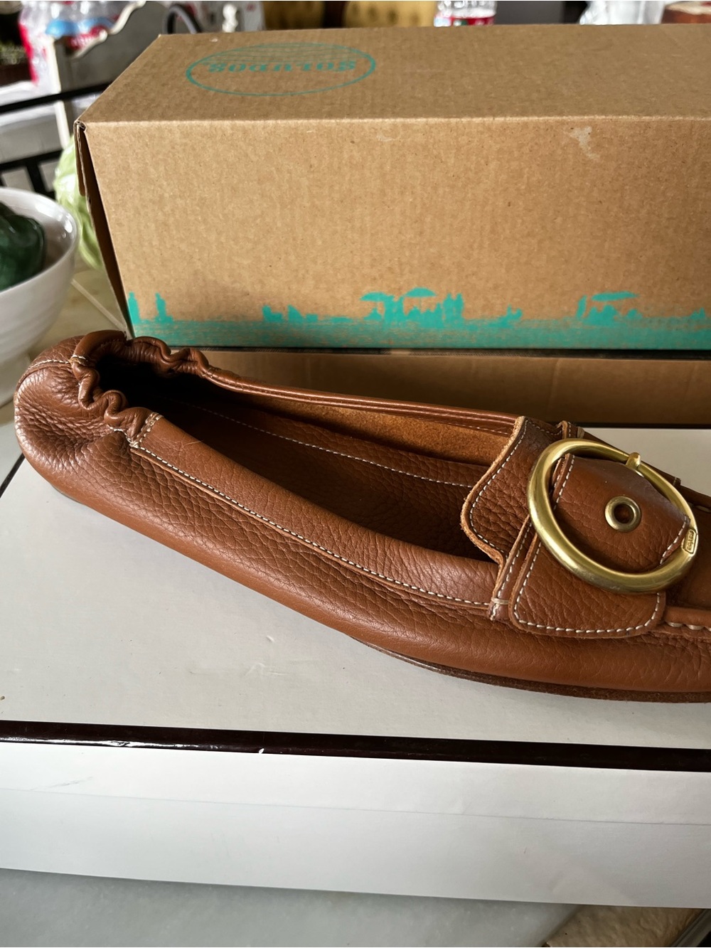 Leather Ballet Flat with Gold Buckle Coach